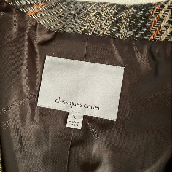 Classiques Entier Cropped Houndstooth Plaid Wool Jacket Retro Boho Brown - Picture 9 of 13